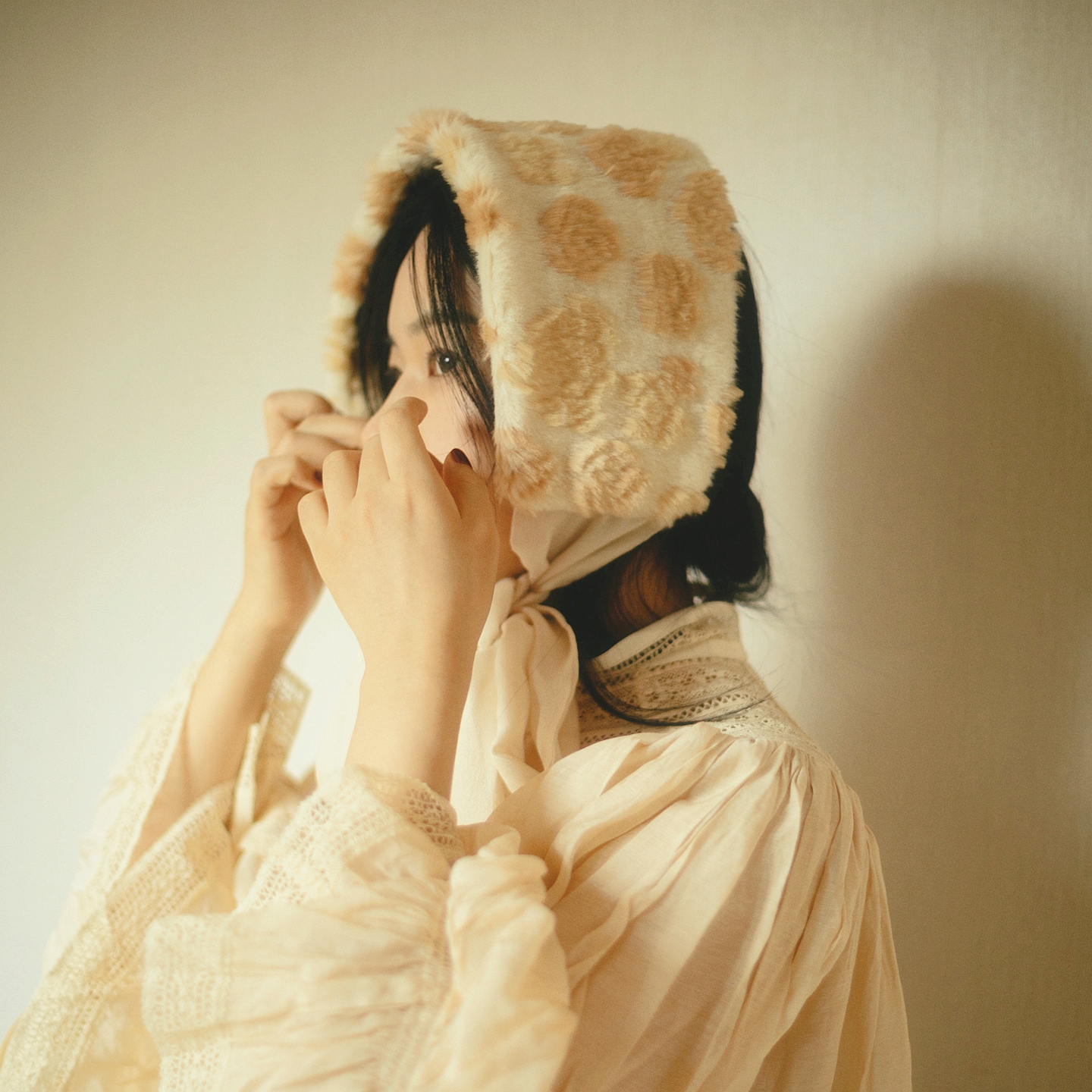 植物染花朵毛绒头巾帽兜围脖多用