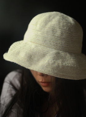 MING 假装自己是个草帽 l 薄羊毛混米白色折叠遮阳盆帽春季渔夫帽