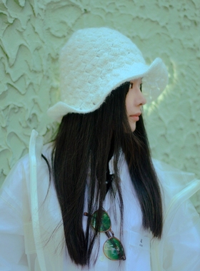 MING 雪菠萝 l 手工松针秋冬浪漫马海毛羊毛混盆帽折叠渔夫帽