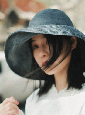 MING 蓝色迷雾 l 超细亚麻线大檐防晒可折叠盒子帽遮阳春夏渔夫帽