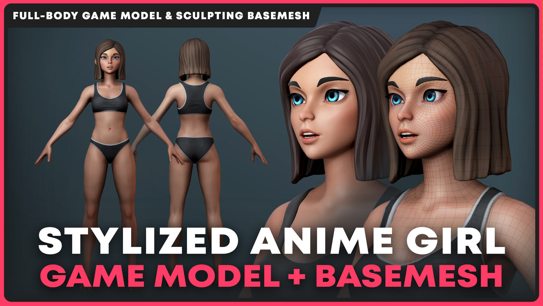 2023全新美式卡通Basemesh素体美女3D模型Game Model