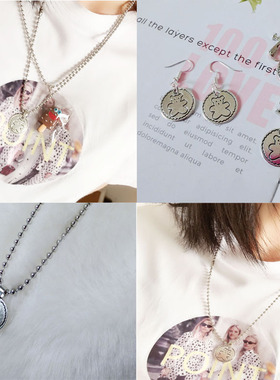 蹦迪童趣风做旧圆形硬币项链耳环