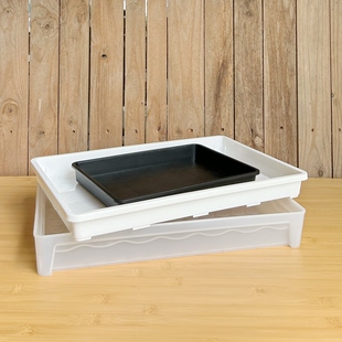 可浸盆多肉植物花盆整理收纳盘长方形塑料白色深托盘周转接水盘