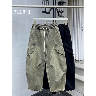 KZ7216 秋冬潮牌男女加绒加厚水洗弯刀牛仔休闲长裤 563素3 562