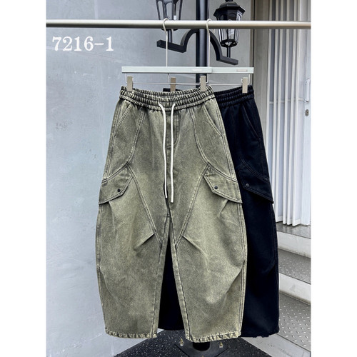 562-563素3 秋冬潮牌男女加绒加厚水洗弯刀牛仔休闲长裤 KZ7216-1