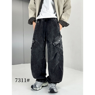 牛仔休闲长裤 698 男女秋冬加绒加厚水洗弯刀工装 素3 KZ7311 699