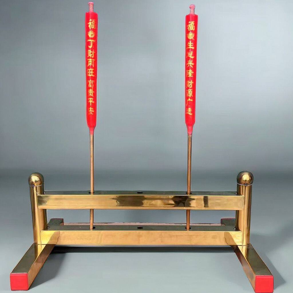 不锈钢钛金蜡烛架38×15×21 佛具寺庙祠堂家用