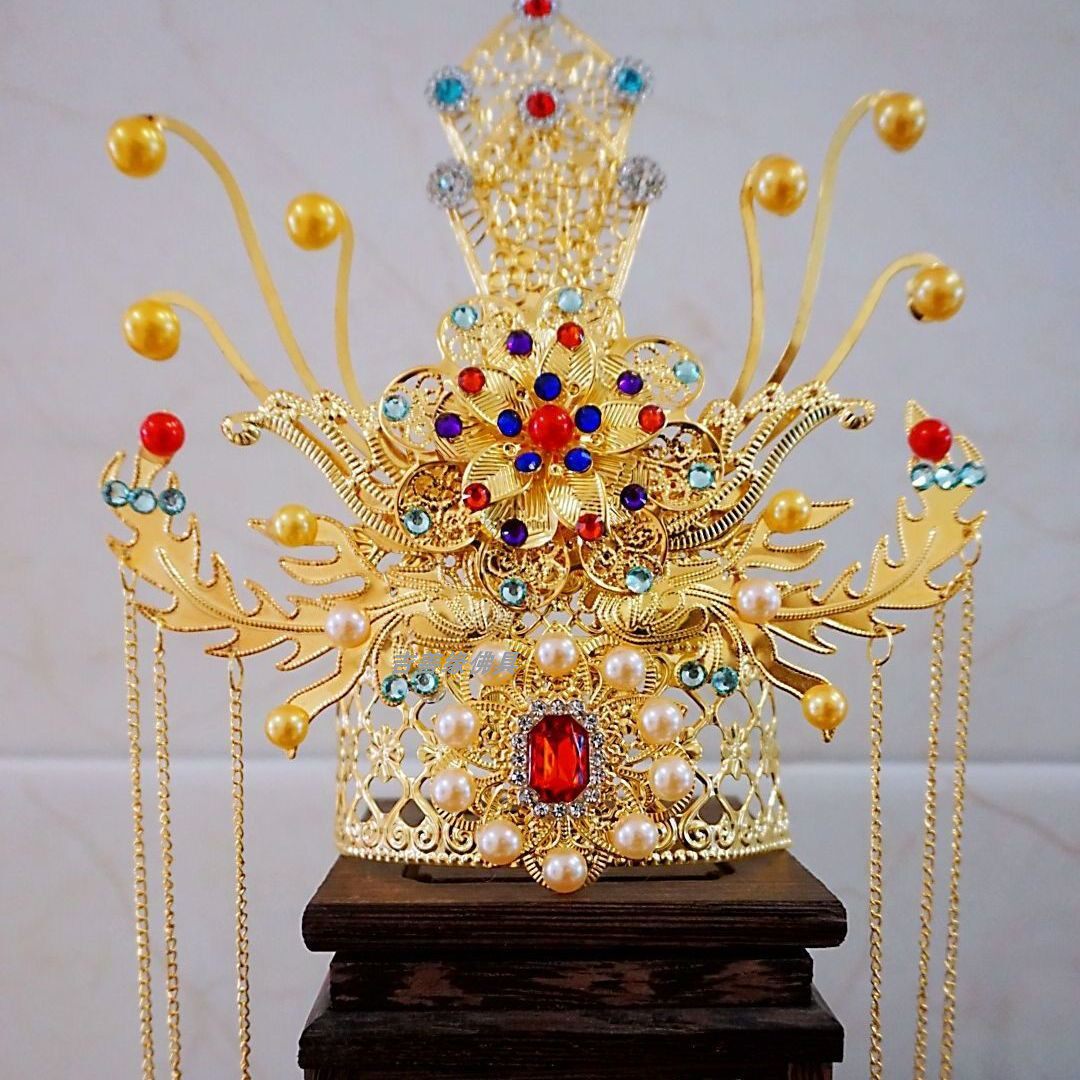 观音菩萨凤冠泰山奶奶花冠头饰老母黑妈妈神佛三凤冠佛像帽冠装饰