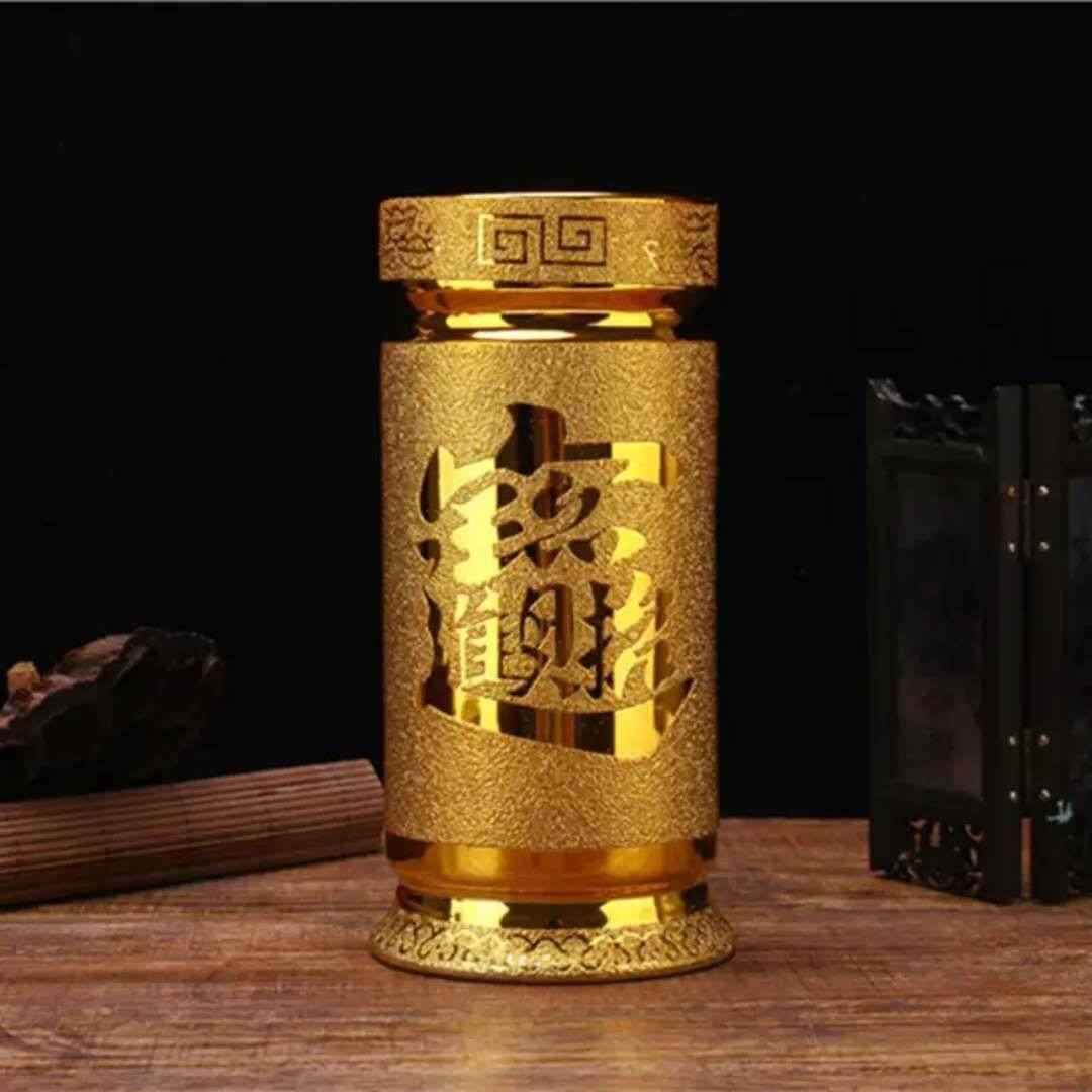中秋用品陶瓷插香炉插香座金色沙金供奉摆件法器仙家佛字佛具厂