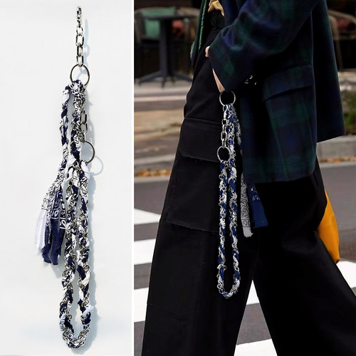 男女款手工编制布条混搭复古裤链