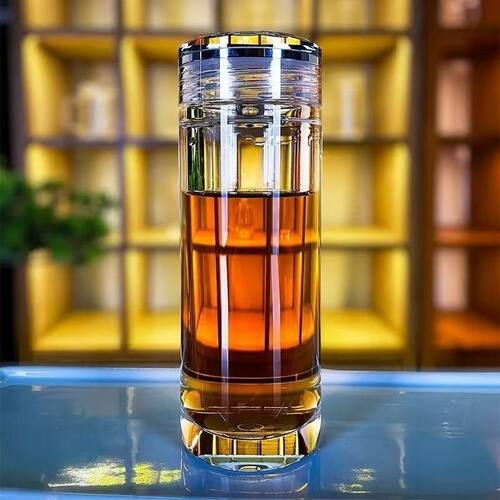 高档加厚双层玻璃杯男女商务水晶杯防烫茶水分离泡茶玻水杯男定制