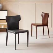 意式 轻奢马鞍皮餐椅现代简约小户型家用靠背凳子奶油风设计师椅子