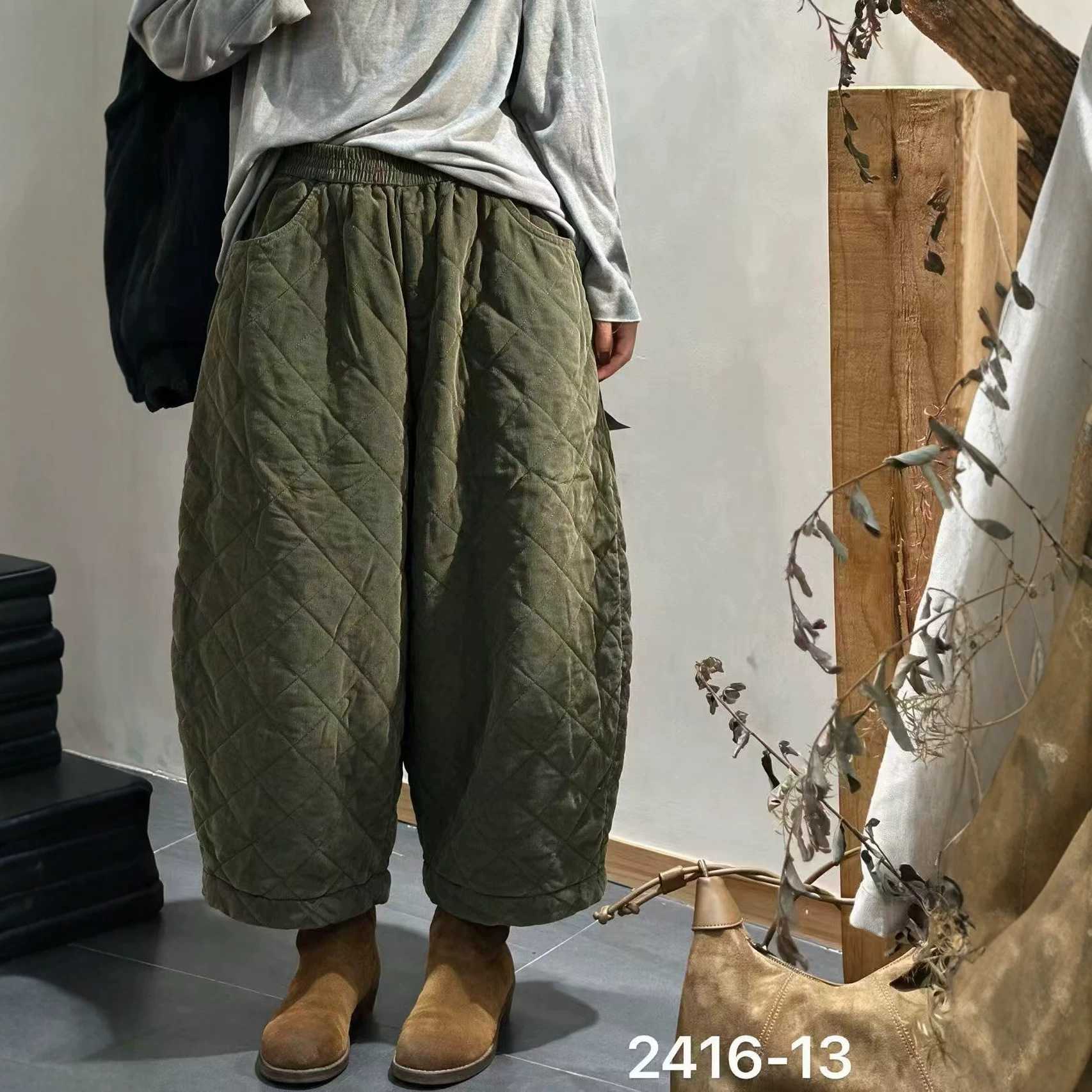 26秋冬新款炒色做旧绗棉灯芯绒棉裤 休闲宽松版菱格哈伦裤九分裤