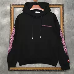 2025 Autumn and Winter Trendy New Internet Celebrity Tops with Floral Arm Cross and Pink Letter Print Hooded Sweatshirts for Men and Women