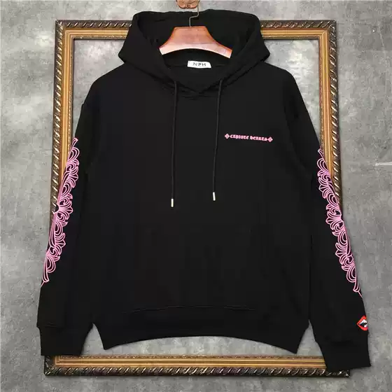 2025 Autumn and Winter Trendy New Internet Celebrity Tops with Floral Arm Cross and Pink Letter Print Hooded Sweatshirts for Men and Women