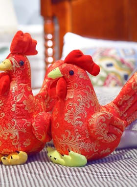 婚庆红色鸡毛绒玩具压床公仔小鸡玩偶公鸡母鸡布娃娃结婚抱鸡一对