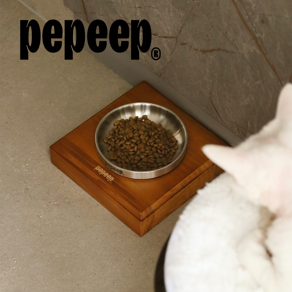 pepeep陶瓷碗猫狗通用宠物家具时尚碗架矮脚猫幼猫小型犬友好碗架