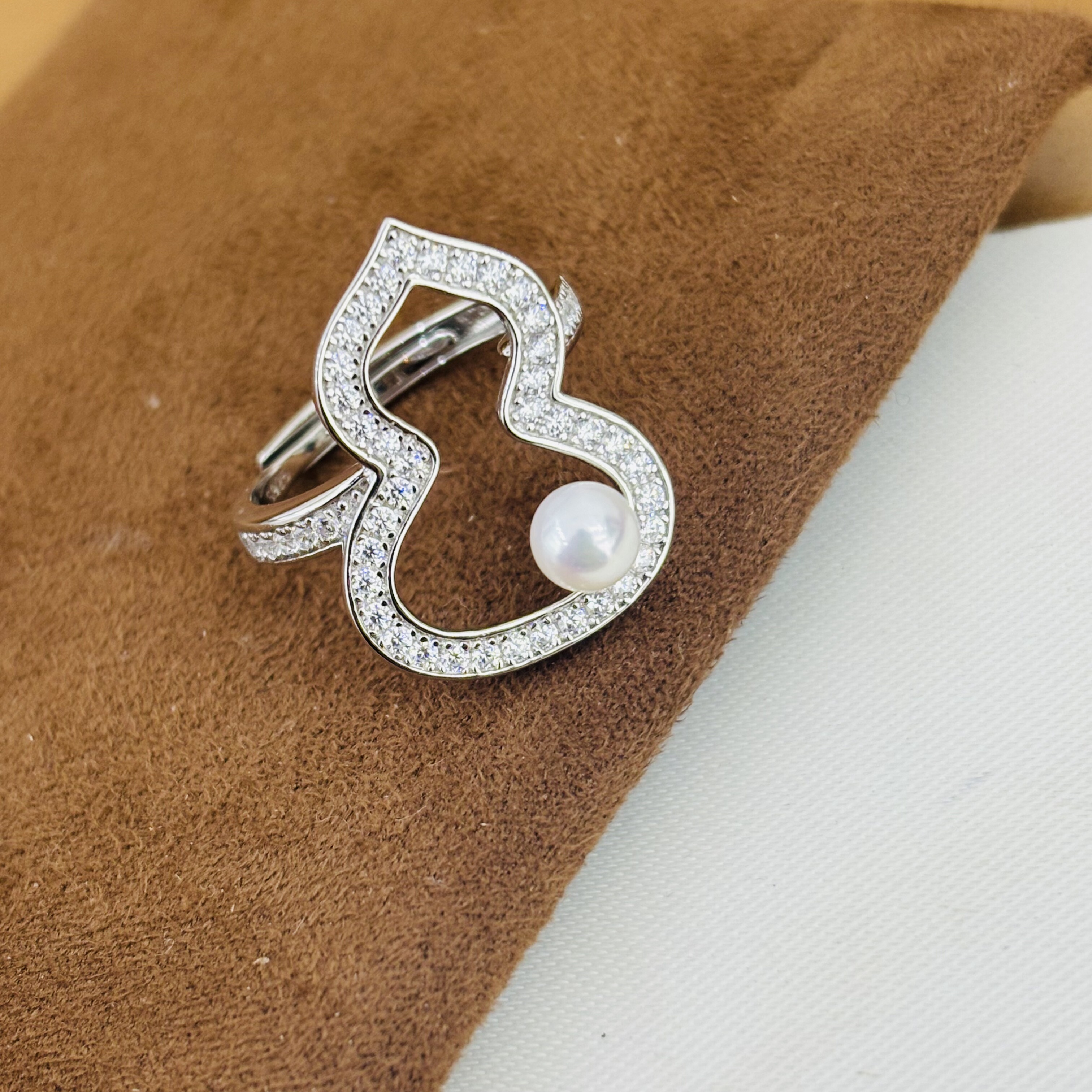 精工纯银福禄葫芦戒指diy配件可配4-5mm珍珠