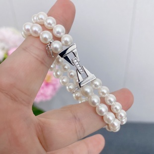 国内精工S925纯银M家双层手链珍珠空托手链扣子配件可配5-6mm