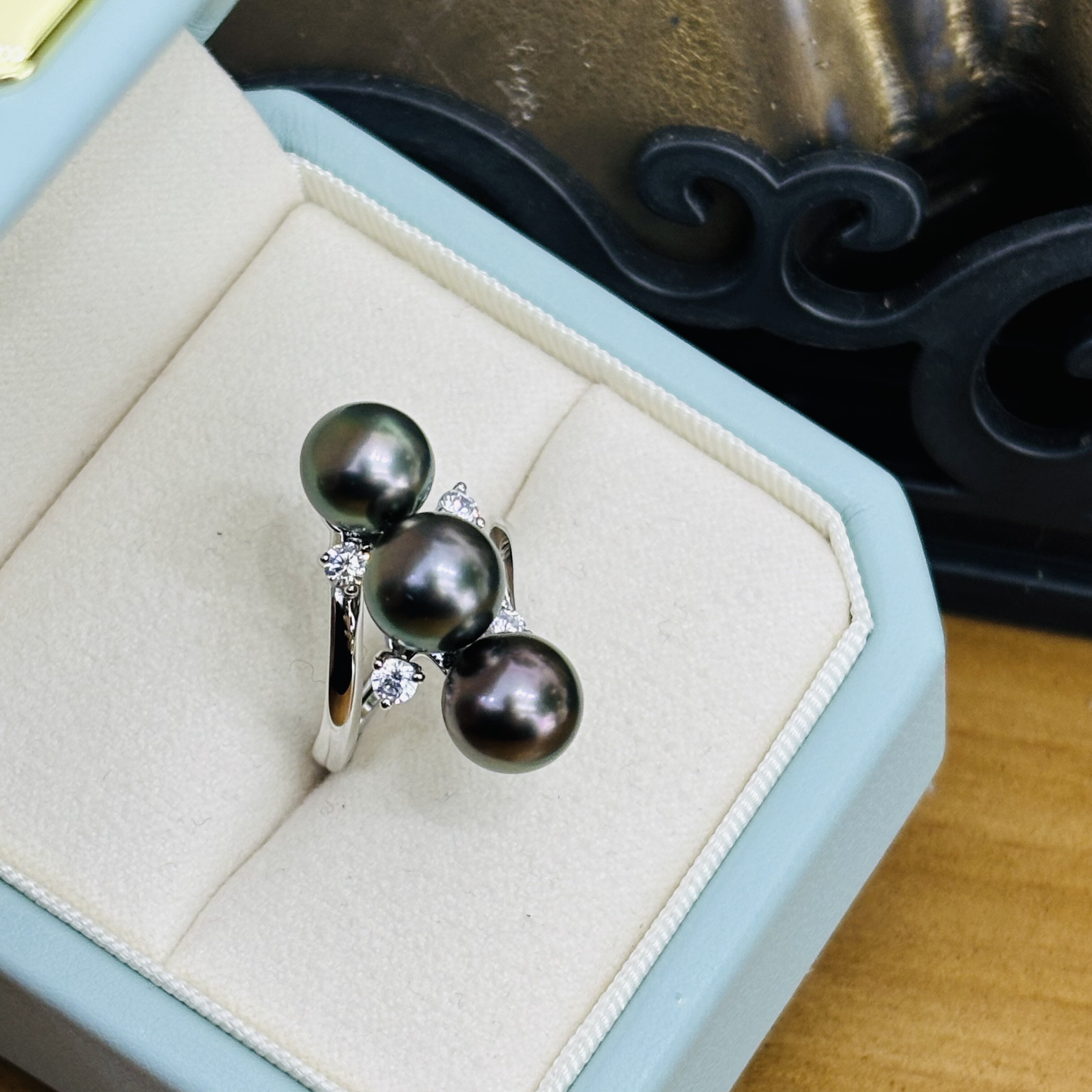 精工纯银戒指diy配件可配8mm珍珠三珠戒指