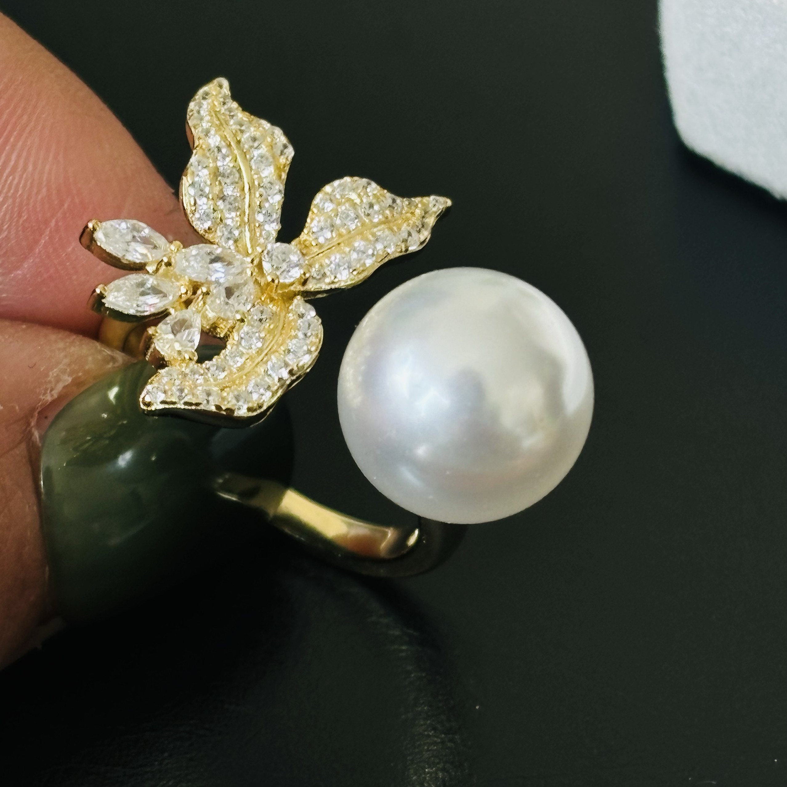 珍珠配件S925纯银蝴蝶花鸢尾花戒指开口可调节可配10-11-12mm