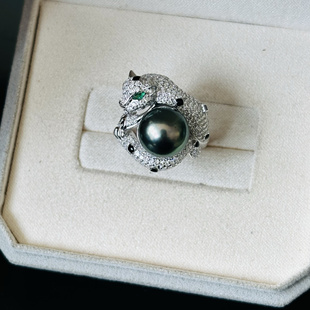 S925纯银戒指空托配件豹子戒指可配10-11-12mm圆珠