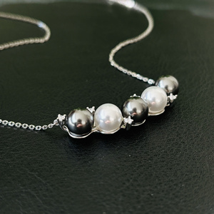 精工纯银S925珍珠5珠多珠花环吊坠大版8-9mm以内珍珠可装