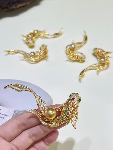 diy珍珠胸针合金配件可配10-11mm彩色锦鲤成品