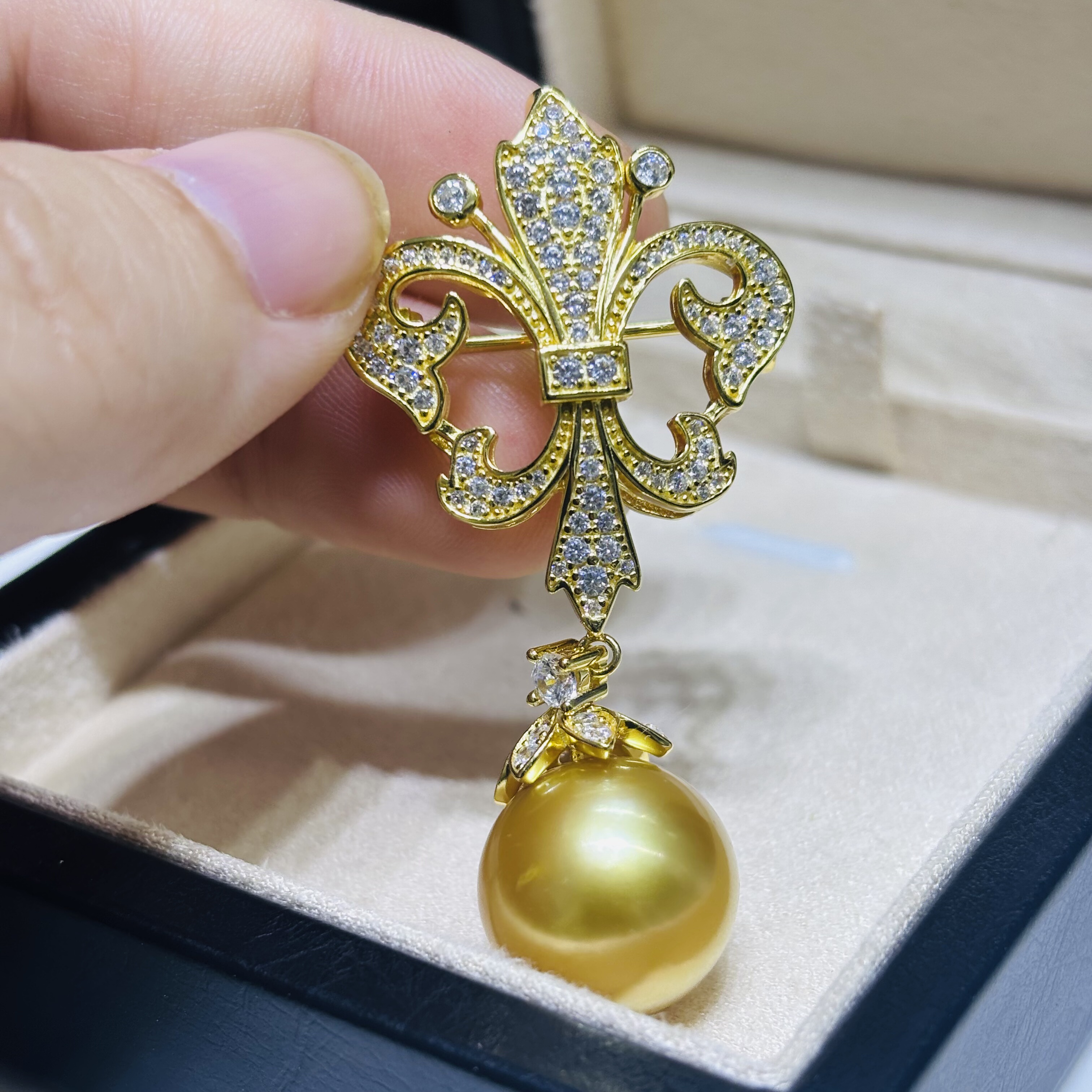 精工重工纯银S925鸢尾花配11-12-13-14mm珍珠胸针万能扣吊坠两用