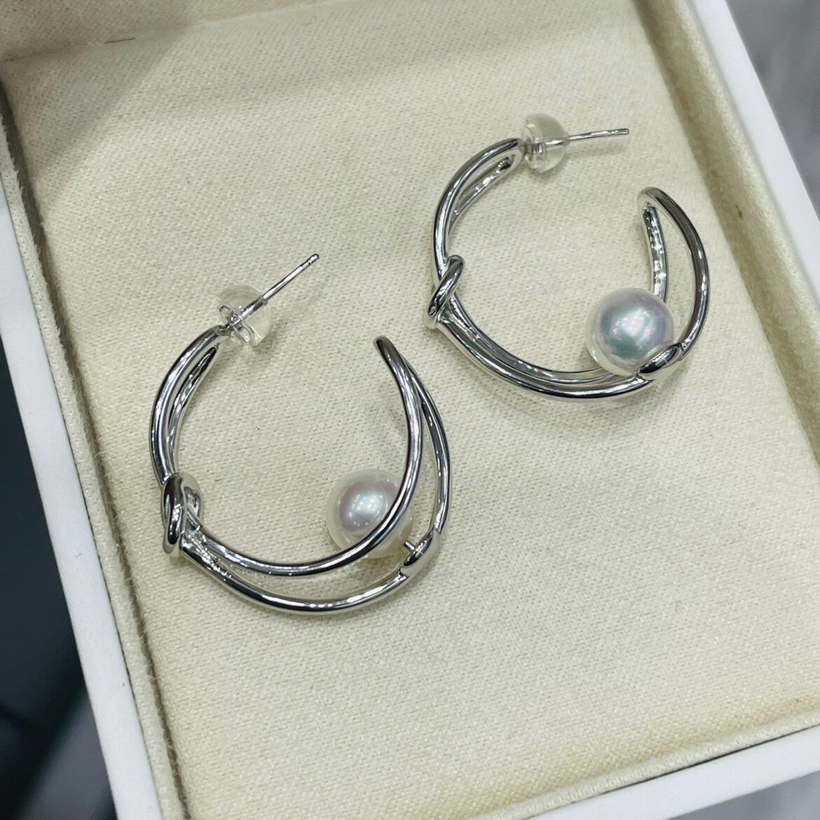 国内精工S925纯银不规则大C结头耳钉配件可配7-8mm珍珠