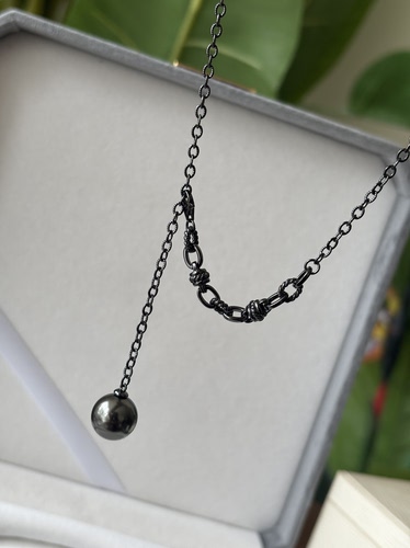 暗黑系S925纯银链子项链diy珍珠吊坠配件可配9-10-11-12-13-14mm