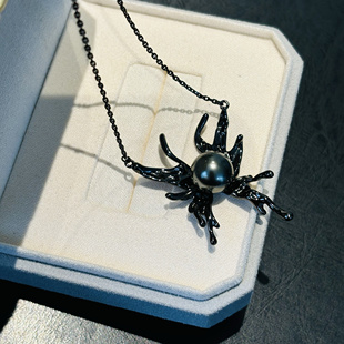 精工纯银S925暗黑熔岩蝴蝶吊坠可配9 11mm珍珠45cm