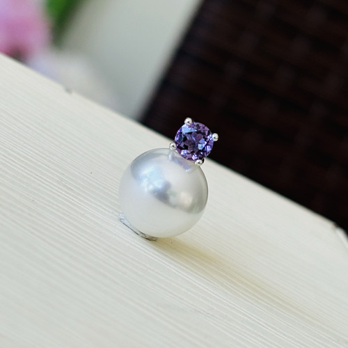 S925纯银王妃款珍珠diy吊坠紫水晶石榴石5mm配石可配10以上珠珠