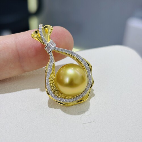 纯银S925精工双色福袋珍珠吊坠配件可配11-12mm珍珠