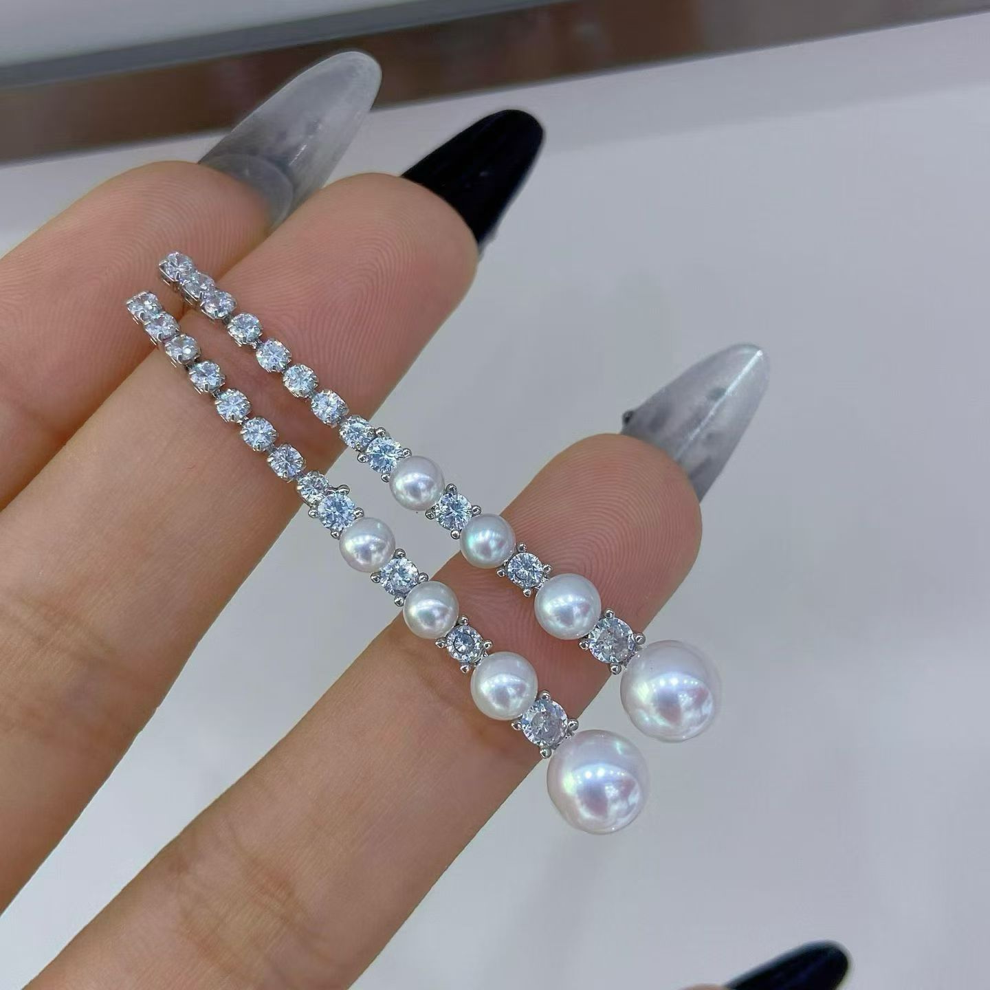 明星露同款耳钉可配3-4-5-6mm珍珠diy耳饰锆石长耳坠