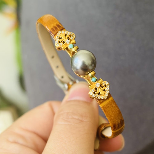 棕色手表珍珠diy手表可配9-10mm纯银配件手饰