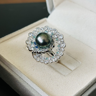 S925纯银戒指空托配件渐变蓝金可配10-11-12mm圆珠diy