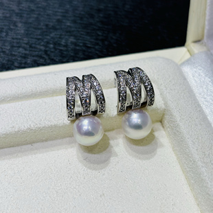 M家同款大M珍珠耳钉精工S925纯银配件耳钉耳饰可配7-8-9mm珍珠