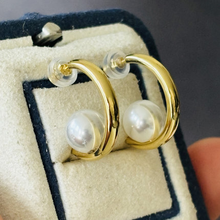 M家同款厚实c耳钉可配6-7-8mm珍珠简约时尚通勤款耳钉配件