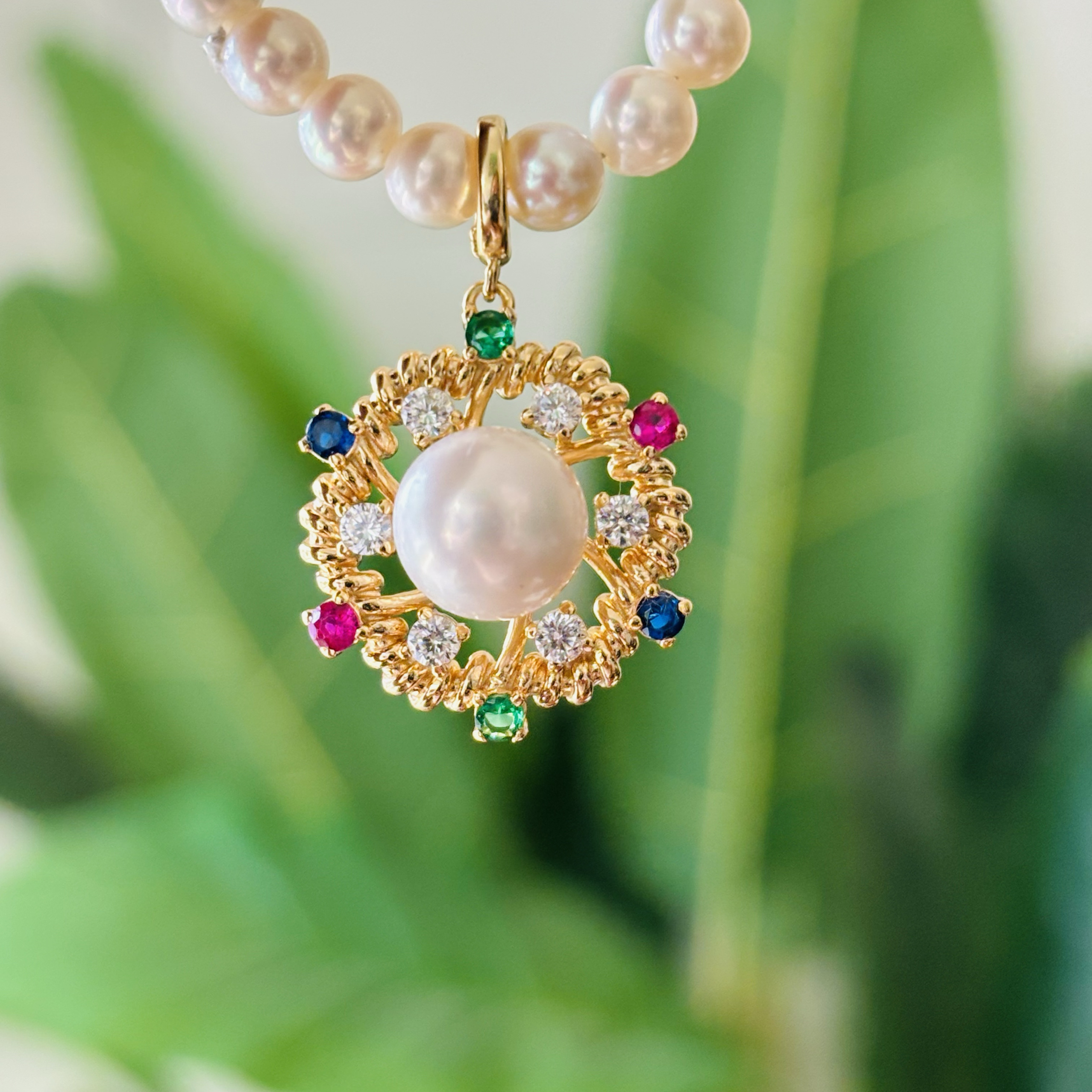 S925纯银精工彩色锆石万能扣吊坠可配9-10-10.5mm珍珠