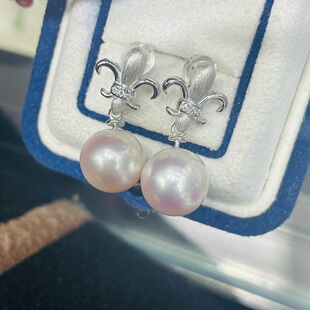 国内精工S925纯银复古鸢尾花空托配件耳钉可配10-11mm或巴洛克