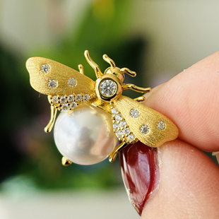 精工纯银S925蜜蜂拉丝空托胸针吊坠两用款配件可配8-9-10以内