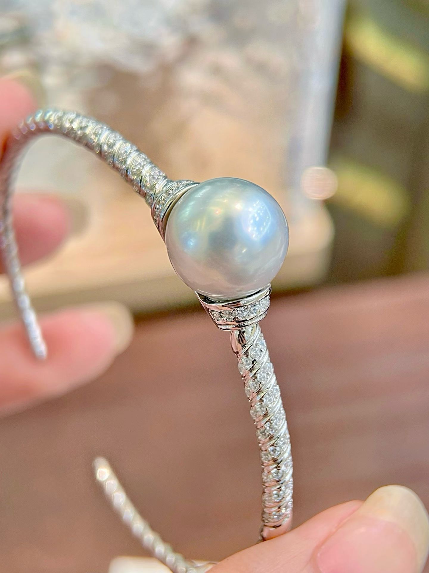 S925纯银配件手镯diy珍珠手镯配件可配11-12mm