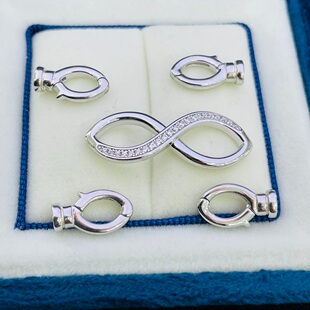 精工时尚珍珠项链纯银S925银扣同款厚实横8字项链扣双层配6-10