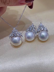 国内精工S925纯银冰雪皇后珍珠吊坠耳钉空托配件图配10-12mm