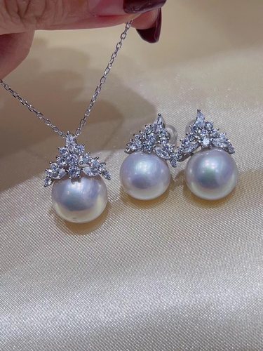 国内精工S925纯银冰雪皇后珍珠吊坠耳钉空托配件图配10-12mm