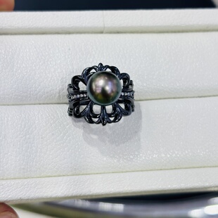 暗黑系克心风格 戒指diy可配8 11mm珍珠 宽版