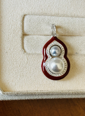 纯银S925纯银红色葫芦万能扣吊坠可配小珠5.5-6mm大珠7-8mm