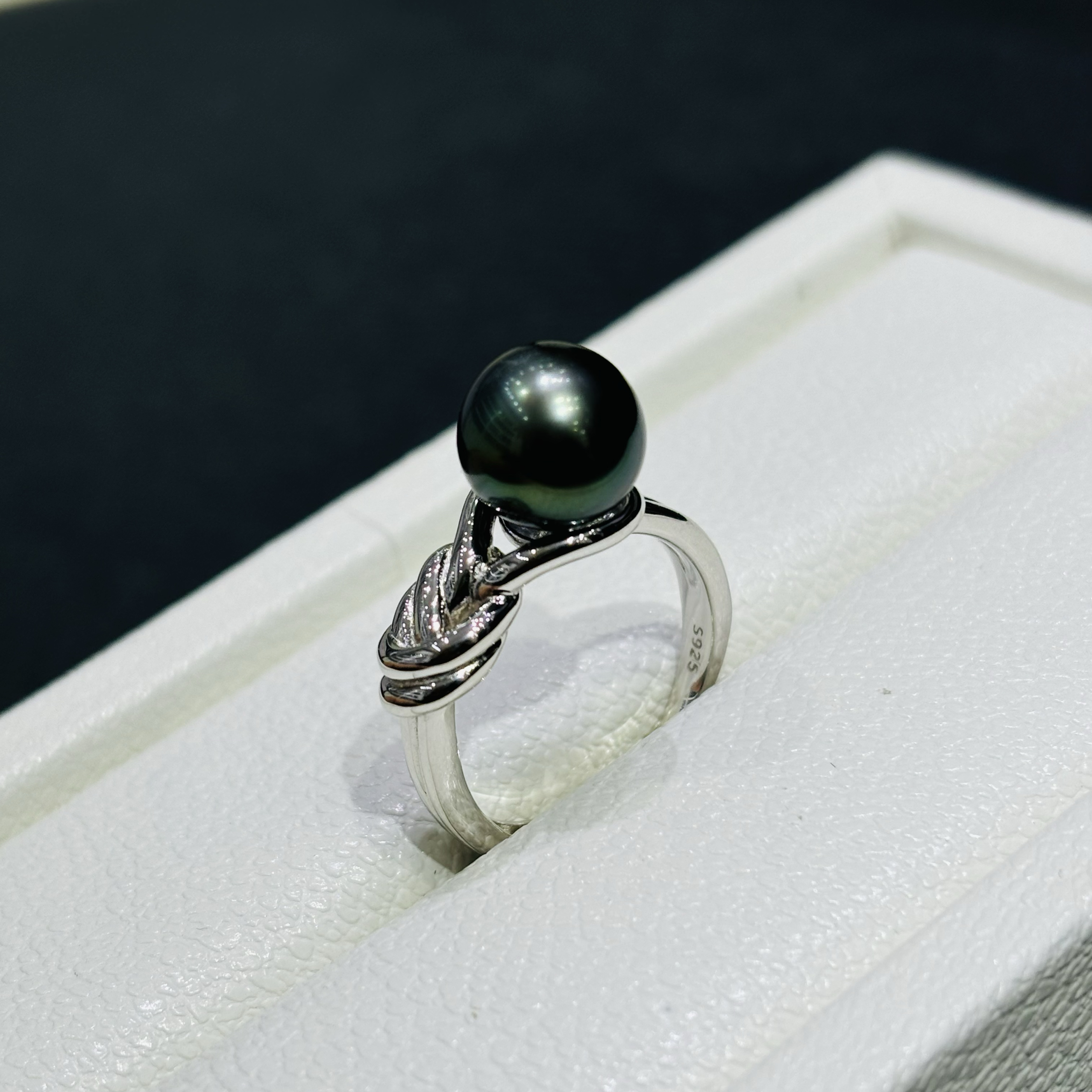 精工S925纯银编织打结戒指开口可配9-10mm珍珠