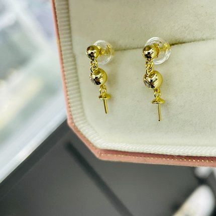 国内精工S925纯银圆形锆石耳钉空托配件可配7-12mm